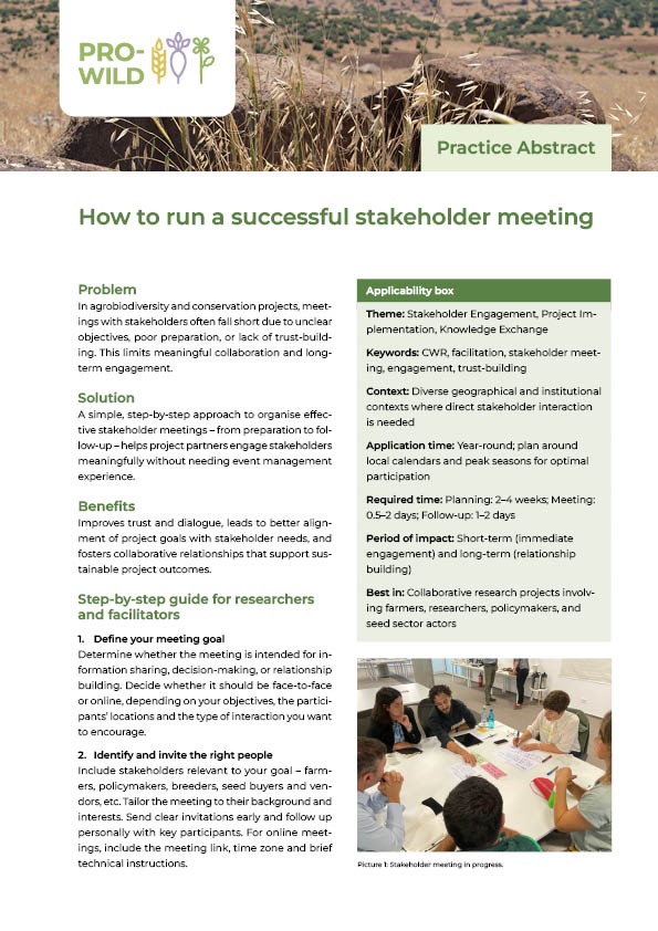 Picture of the first page of the practice abstract 'How to run a successful stakeholder meeting'.